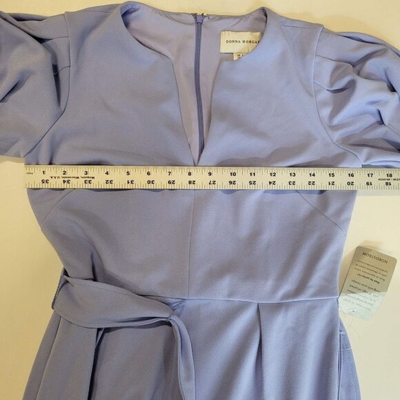 Donna Morgan Puff Sleeve Tie Waist Midi Sheath Dress Easter Egg Blue Size 2 NWT - Picture 10 of 12
